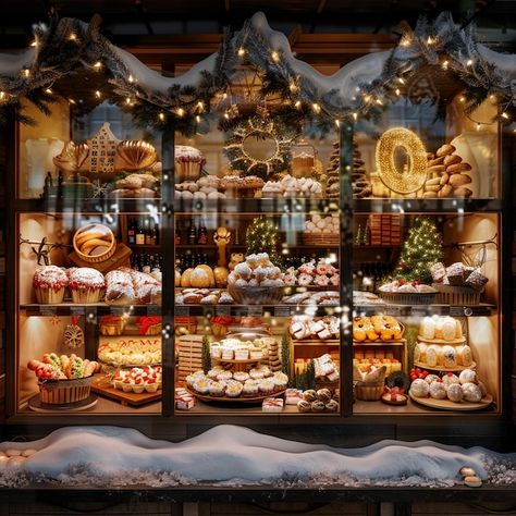 Chocolate Store Window Display, Christmas Bakery Window Display, Christmas Bakery Display, Christmas Bakery Aesthetic, Christmas Bakery Shop, Bakery Window Display, Bakery Window, Baking Store, Christmas Shop Window