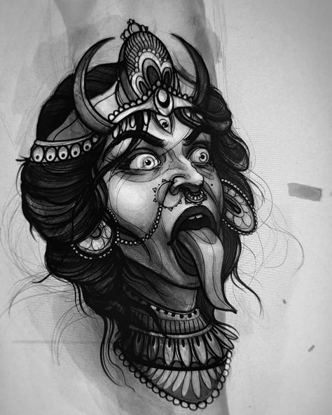 Kali Maa Tattoo Design, Kaali Maa Tattoo, Kali Mata Tattoo Designs, Maa Kali Tattoo Design, Kali Mata Tattoo, Kali Maa Tattoo, Maa Kali Art, Kali Tattoo Design, Kali Mata Drawing