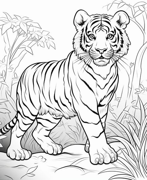 Dinosaurs Drawings, Elementary Projects, Tiger Coloring Pages, Tiger Clipart, Leprechaun Craft, Forest Coloring Pages, Realistic Animal Drawings, Crafts And Activities For Kids, Durga Painting