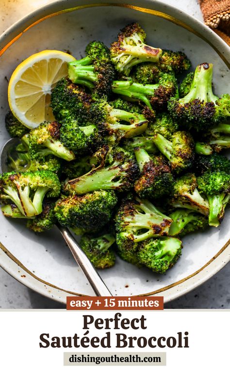 Perfect Sautéed Broccoli comes together in just 15 minutes and will become your go-to way of cooking broccoli. Never dried out, perfectly tender, and lightly charred, this broccoli will win over even the pickiest of eaters. Paleo, Whole 30, and Vegan.  via @https://www.pinterest.com/jamievespa/ Baked Broccoli Recipe, Cooking Broccoli, Sautéed Broccoli, Broccoli Recipes Healthy, Charred Broccoli, Broccoli Side Dish, Cheesy Broccoli Casserole, Broccoli Sauteed, Broccoli Nutrition