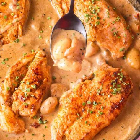 One Pan Creamy Chicken and Gnocchi (Quick & Easy) | Get On My Plate One Pan Creamy Chicken, Creamy Chicken And Gnocchi, Cracked Green Beans, Chicken And Gnocchi, Lemon Caper Sauce, Chicken With Italian Seasoning, Salads For A Crowd, Skillet Cooking, Vegetable Beef Soup