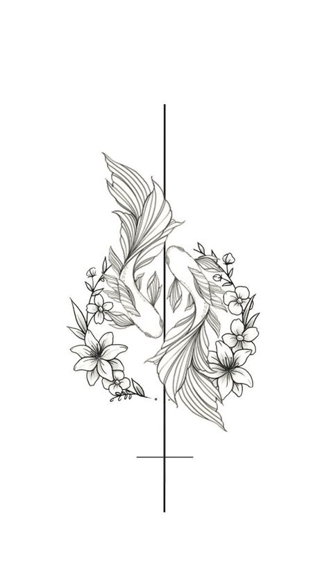 Pretty Flowers Tattoo Design, Coi Fish With Cherry Blossom Tattoo, Coi Tattoo Women, Pisces Goddess Tattoos For Women, Women Arm Tattoo Classy, Floral Fish Tattoo, Fish Tattoo With Flowers, Picies Zodiac Tattoo, Pisces Flower Tattoo