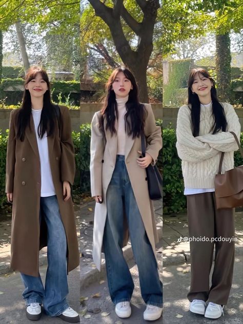 Korean Trench Coat Outfit Winter, South Korean Fall Outfits, Korean Fashion Fall Street Style, Taipei Winter Outfit, Autumn Outfits In Korea Women, Korean Outfits Fall, Autumn Korean Outfit, Winter In Japan Outfit, Winter Ootd Korean