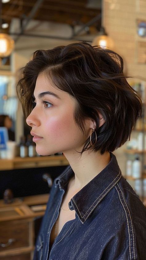 Short Hair Styles Glasses, Shirt Hair Cuts For Women 2024, Pixie Cut Ondulado, Short Woman Hair, Bisexual Hairstyles, Pixie Wavy Hair, Feminine Short Hair, Short Hair Bob, Short Wavy Hairstyles