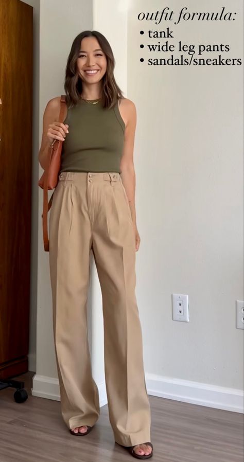 Nude Pants Outfit, Wide Pants Outfit, Jeans And Sneakers Outfit, High Waisted Jeans Outfit, Casual Oufits, Summer Office Outfits, Classic Style Outfits, Beige Outfit, Office Outfits Women