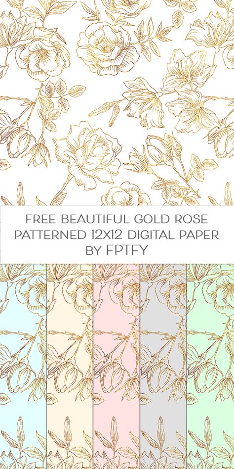 Free Gold outlined Rose Patterned 12x12 digital paper by FPTFY Free Digital Scrapbooking Paper, Owl Clip Art, Gold Digital Paper, Digital Paper Free, Glitter Digital Paper, Journal Making, Floral Paper, Free Digital Scrapbooking, Library Displays