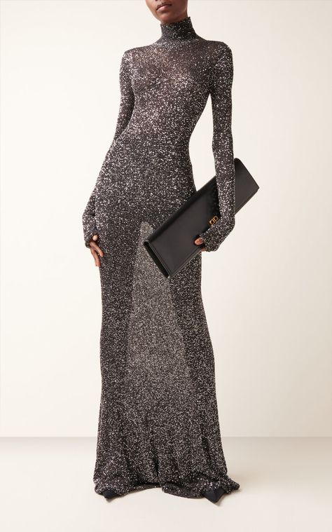 MODA OPERANDI: BALENCIAGA Sequined Jersey Maxi Dress… Jersey Maxi Dress, Urban Aesthetic, Long Sleeve Gown, Sequin Maxi Dress, Sequin Maxi, Maxi Jersey Dress, High Neck Long Sleeve, Ankara Styles, Clothes Line