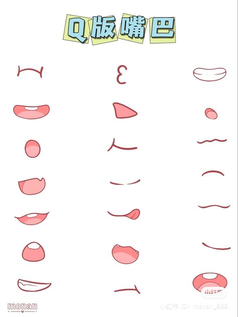 Chibi Lips Reference, Cute Chibi Mouth, How To Draw Chibi Face Step By Step, Chibi Art Style Reference Hair, Cute Anime Mouth Drawing, Chibi People Drawings, Chibi Character Design References, Semi Chibi Base, Chibi Mouth Reference