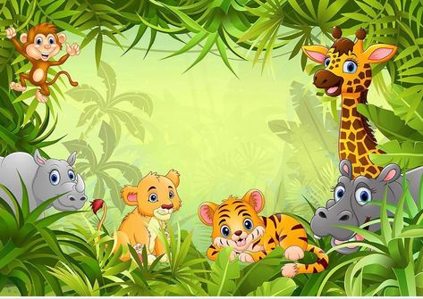 Jungle Safari Backdrop, Zoo Themed Party, Safari Backdrop, Jungle Cartoon, Tarpaulin Design, Baby Zoo Animals, Jungle Theme Birthday Party, Photo Studio Props, Jungle Thema