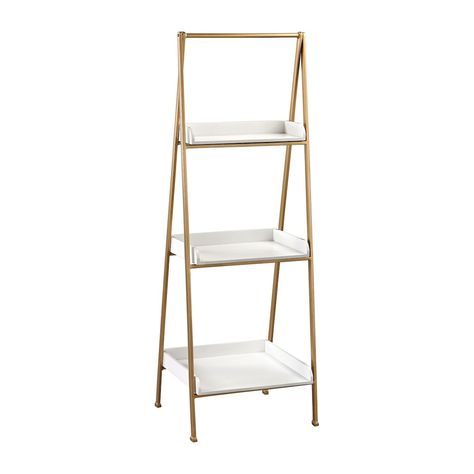 Kline Accent Shelf in White and Gold Accent Shelf, Gold Shelves, White Shelves, Etagere Bookcase, Living Room White, Bookcase Shelves, Modern Accents, Ladder Bookcase, Burke Decor