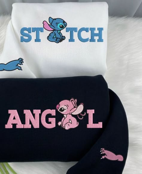 I just added a new item to eBay, Stitch or Angel Couple Custom Embroidered Sweatshirt/Hoodie! #eBay #eBaySeller Matching Hoodies For Couples Disney, Couple Hoodies Ideas Design Diy, Custom Embroidery Clothes, Couples T Shirts Ideas, Couple Gifts For Christmas, Custom Hoodies Ideas Design, Couple Hoodies Ideas Design, Cute Matching Outfits For Couples, Couples Sweatshirts Hoodie