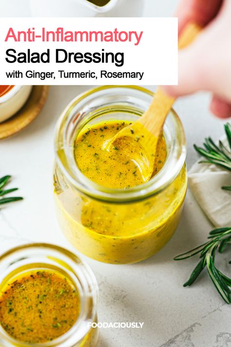 anti-inflammatory ginger turmeric salad dressing Cumin Dressing Recipe, Ginger Turmeric Recipes, Breakfast Salad Dressing, Turmeric Dressing Recipe, Salad Dressing For Arugula, Anti Inflammation Dressing Recipes, Turmeric Paste Recipe, Anti Immflamatory Salads, Cooking With Tumeric