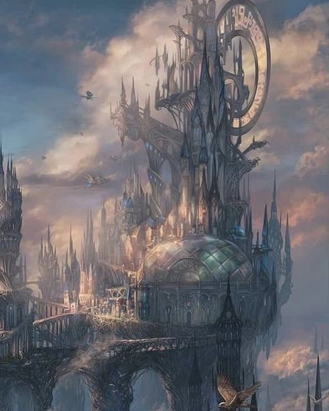 Magicpunk City, Floating City Fantasy Art, Magical Castle Fantasy Fairytale, Dnd Backgrounds, Fantasy Cities, Fantasy Locations, Pagan Gods, Magic Land, Fantasy Architecture