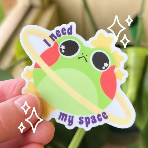 I Need My Space Frog Sticker #stickersprintable #stickersheets #funnystickers #stickerideas #aestheticstickers #cutestickers Space Frog, Frog Kawaii, I Need My Space, Sticker Inspiration, Kawaii Stationary, Stickers Ideas, Cover Stickers, Sticker Design Inspiration, My Space