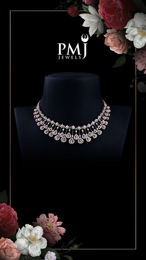 Gorgeously designed Neckwear Collection by PMJ - bringing you purity and the perfect touch of elegance... #diamond #jewellery #weddinginspiration #weddingjewellery #pmjjewels #jewellerydesign #necklace #minimaljewellery Light Weight Diamond Necklace Indian, Real Diamond Necklace Simple Classy, Pmj Jewellery, Dimond Neckless Jewelry Simple, Diamond Necklace Set Simple, Modern Diamond Necklace, Small Diamond Necklace, Diamond Necklace Indian, Gems Necklace