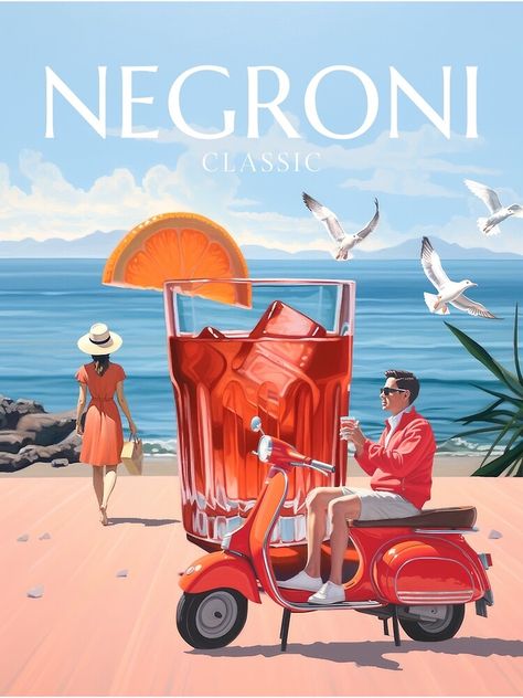 "Negroni Cocktail" Art Print for Sale by MajesticBeasts | Redbubble Vintage Aperol Poster, Negroni Illustration Art, Negroni Poster Vintage, Negroni Cocktail Aesthetic, Negroni Aesthetic, Cocktail Typography, Negroni Illustration, Negroni Art, Cocktail Artwork