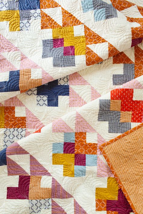 The Mae Quilt Variation: A Scrappy Spin | Wren Collective Plus Sign Quilt, Free Baby Quilt Patterns, Kid Quilts Patterns, Kid Quilts, Modern Quilt Pattern, Plus Quilt, Modern Patchwork, Plus Sign, Paper Quilt