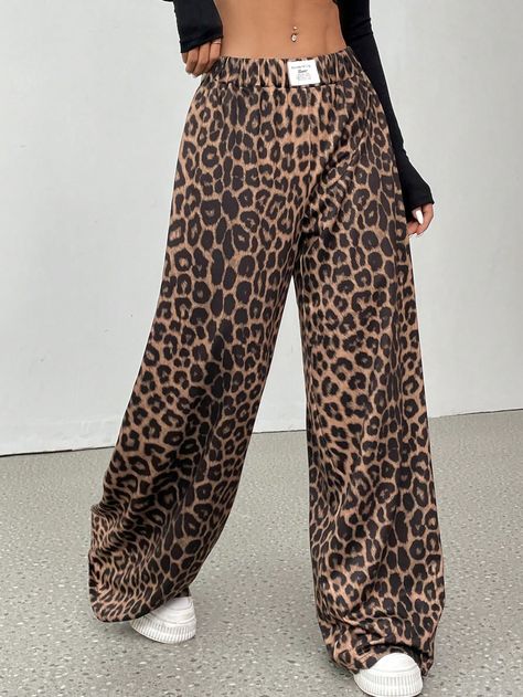 Women Leopard Print Casual Lounge Pants Brown    Knitted Fabric Leopard Print,Letter,Textured Pattern Straight Leg Medium Stretch  Women Clothing, size features are:Bust: ,Length: ,Sleeve Length: Cheetah Print Pants, Thrift List, Lounge Pants Womens, Leopard Print Pants, Leopard Pants, Leopard Print Leggings, Wardrobe Outfits, Print Pants, Pantalon Large