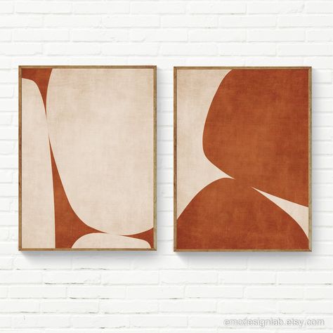 Living Room Decor Terracotta, Terracotta Abstract Art, Abstract Organic Shapes, Modern Boho Art, Terracotta Decor, Dark Terracotta, Palette Wall, Terracotta Wall Art, Abstract Art Diy