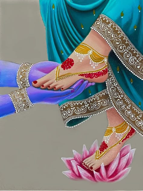 Krishna Holding Radha Leg, Krishna Touching Feet Of Radha, Narayana Lord Wallpaper, Radha Rangoli, Radhe Krishna Rangoli, Radha Rani Charan, Radha Rani Wallpaper, Laxmi Painting, Radha Krishna Rangoli