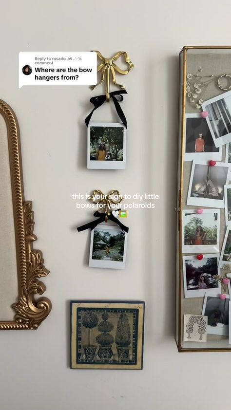 Replying to @rosario ౨ৎ ˖ ࣪⊹ the bow hooks are 🔗 in my bio now 🫶🏽 m... | polaroids | TikTok How To Display Polaroids, Polaroid Display, Bow Hanger, Polaroid Photos, Engagement Party, Room Inspo, Design