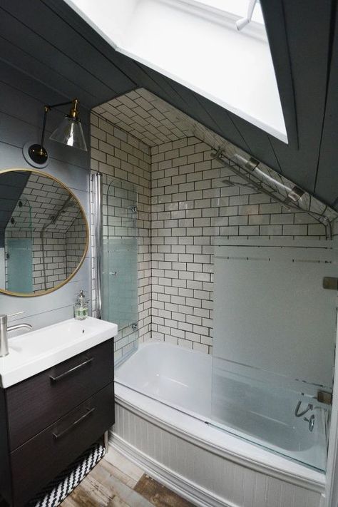 This will totally transform your bathroom on the cheap—and you can do it without waiting for hubby to help! #diy #roomtransformed #diyhomedecor #bathrooms Tiny Attic Bathroom, Shower Room Design, Shower Room Design Ideas, Small Attic Bathroom, Attic Renovation Ideas, Finished Attic, Attic Playroom, Attic Flooring, Small Attic