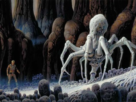 Dagobah Spider by Ralph McQuarrie Star Wars Painting, Arte Nerd, Ralph Mcquarrie, Star Wars Trilogy, Star Wars Concept Art, Star Wars Rpg, 다크 판타지, Alien Creatures, Battlestar Galactica