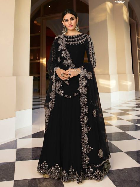 Women's Black Embroidered Silk Salwar Suit. (1 Top/1 Bottom/1 Dupatta/1 Belt) Black Anarkali Suits, Black Anarkali, Silk Anarkali Suits, Indian Things, Floor Length Anarkali, Dori Work, Modest Evening Dress, Silk Anarkali, Ootd Instagram