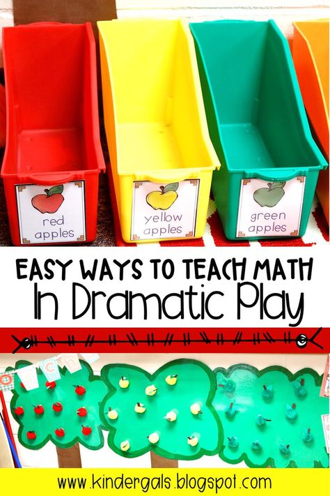 Set up this Apple Orchard in your dramatic play/house area for the kids in your class.  You will find ideas and printables for easy set up of this center that builds both literacy and math kindergarten and preschool standards.  The math ideas are perfect hands on activities that can be used along with the dramatic play or added as work stations. This fall themed DIY activity is perfect for kids. #dramaticplay #appleorchard #kindergarten Dramatic Play House, Preschool Standards, Play Based Kindergarten, Preschool September, Dramatic Play Activities, Dramatic Play Themes, Fall Lesson Plans, Math Kindergarten, Purposeful Play