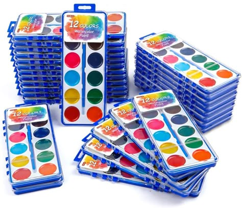 Amazon.com: 12 Colors Watercolor Paint Set Bulk, Pack of 30, Shuttle Art Watercolor Paint Set with Paint Brushes for Kids and Adults, Washable Paint for Classroom, Parties, Kindergarten and Art Activities Water Paints, Cool School Supplies, Watercolor Paint Set, Cool School, Washable Paint, Paint Types, Watercolor Paints, Water Painting, Painting Class