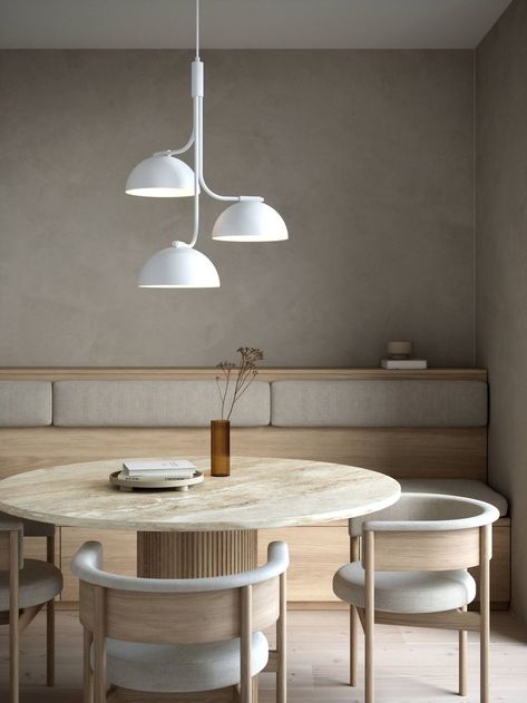 The Tullio pendant by Danish designers Anker Studio has a soft and arched mode of expression - recognisable shapes put together in a new, interesting combination. The three round shades are elegantly placed together creating a grand and sculptural design. Diffusers ensure a uniform light surface and a glare-free light. Ceiling Lamp White, Modern Ceiling Lamps, Pendant Light Design, White Pendant Light, Contemporary Lamps, Metal Pendant Light, White Ceiling, Metal Ceiling, Suspension Design