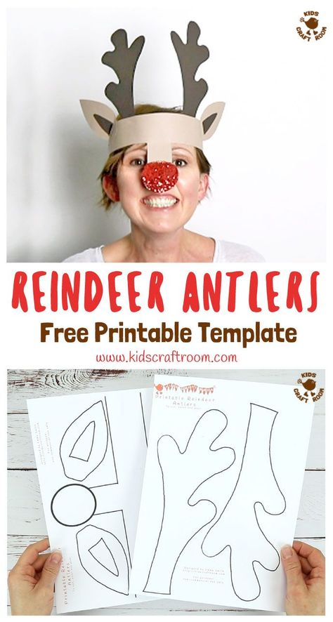 Make fun Reindeer Antler Hats with the free printable template. Kids can colour it in or trace round it onto coloured paper. A fun Christmas card for kids and grown-ups. Everyone will enjoy this easy reindeer craft! #reindeer #reindeercrafts #reindeerantlers #christmas #christmascrafts #christmashats #hats #headband #kidscraftroom #kidscrafts #antlers #printables #papercrafts #free #freeprintables Printable Reindeer Antlers, Childrens Christmas Crafts, Reindeer Hat, Kids Craft Room, Reindeer Craft, Antler Headband, Christmas Kindergarten, Dekor Diy, Fun Christmas Crafts