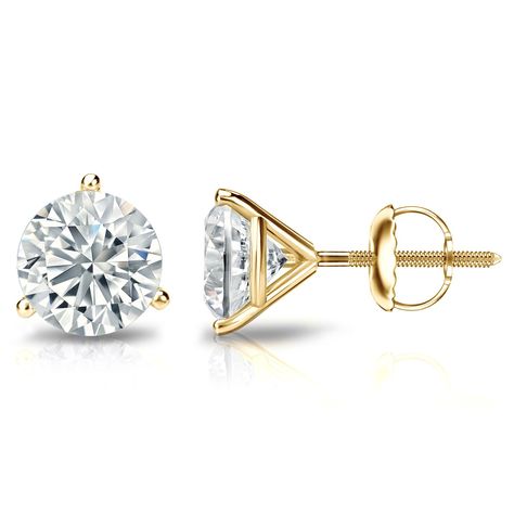 14k Yellow Gold Round Diamond Simulant CZ Stud Earrings 3-Prong Martini(1/4-2 ct,Excellent Quality) Round Diamond Stud Earrings, Martini Set, Diamond Earrings Studs Round, Round Stud Earrings, Diamond Stud Earrings, Diamond Stud, Exquisite Jewelry, Round Earrings, Diamond Earrings Studs