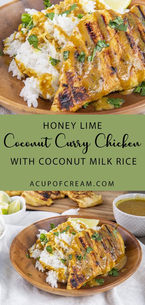 Thai Coconut Honey Lime Chicken, Thai Cashew Coconut Rice, Honey Coconut Chicken, Ginger Peanut Chicken With Coconut Rice, Chicken Coconut Rice Recipes, Dinner With Coconut Rice, Grilled Chicken Curry, What To Serve With Coconut Rice, Lite Coconut Milk Recipes