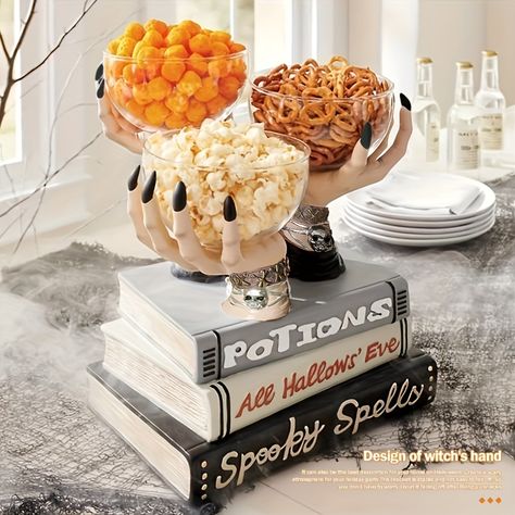 Faster shipping. Better service Pumpkin Snack, Halloween Candy Bowl, Kreative Snacks, Hand Candy, Witch Hands, Halloween Witch Decorations, Creative Snacks, Bowl Stand, Snack Bowl