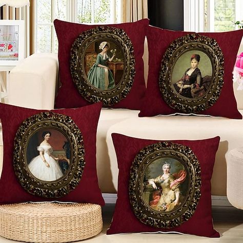 Bedroom Chair Ideas, Cheap Throw Pillows, Livingroom Sofa, Square Cushion Cover, Room Decor Inspiration, Crochet Cushion Cover, Living Room Decor Inspiration, 3d Decoupage, Vintage Portrait