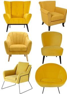 Yellow Chair Living Room, Living Room Mustard, Mustard Living Rooms, Yellow Chairs, Yellow Armchair, Yellow Furniture, Yellow Sofa, Yellow Chair, Yellow Living Room