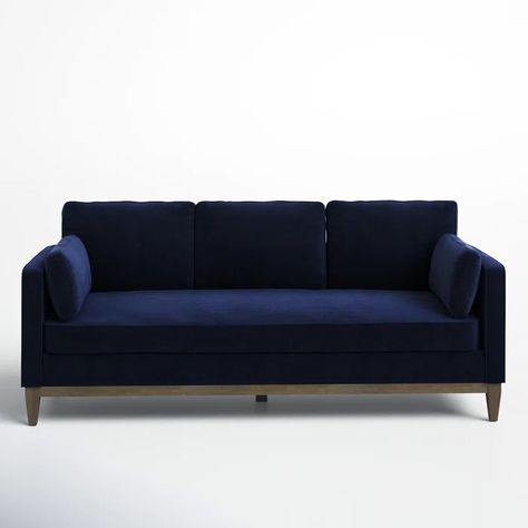 Pera 84'' Upholstered Sofa & Reviews | Joss & Main Navy Blue Velvet Couch, Dark Couch, Navy Couch, Sleek Sofa, Couches Living, Blue Velvet Sofa, Bench Seat Cushion, Touch Love, Sofa Review