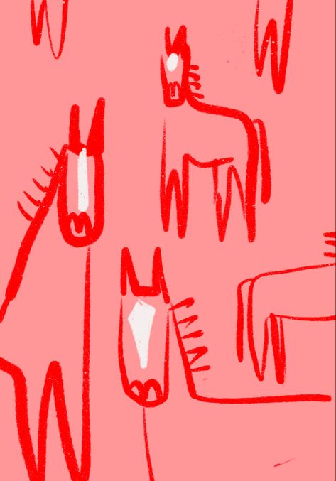 Pink horses abstract cute pattern red white ponies print art illustration sketch Horses Illustration, Quirky Prints, Packaging Design Trends, Abstract Horse, Horse Illustration, Horse Wall Art, Horse Drawing, Colour Combo, Horse Print