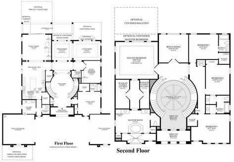 Double Staircase Foyer, Foyer Floor, Staircase Foyer, Mansion Plans, Best Home Plans, Castle House Design, Luxury Floor Plans, Double Staircase, House Plans Mansion