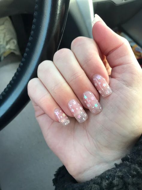 Clear Polygel Nails Design, Clear Acrylic Nails With Design, Clear Nails With Design, Polygel Nails Design, Star Nail Designs, Poly Gel, Grunge Nails, Polygel Nails, Acrylic Nails Coffin Short