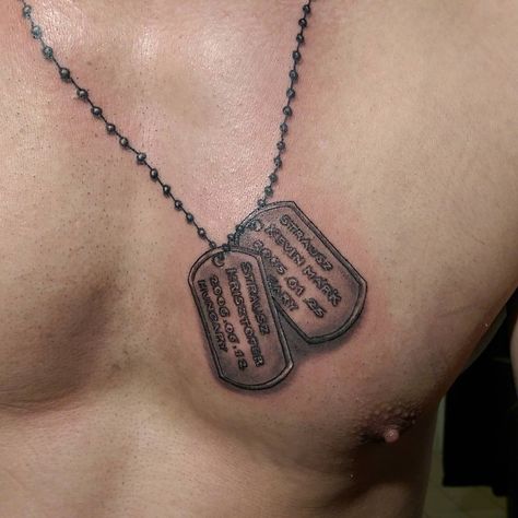 Dog Tag Tattoo Ideas, Dog Tag Memorial Tattoo, Dogtag Tattoo, Dog Tag Tattoo For Men, Dog Tags Tattoo For Women, Dog Tag Tattoo, Dog Tags Tattoo, Necklace Tattoo, Brother Tattoos