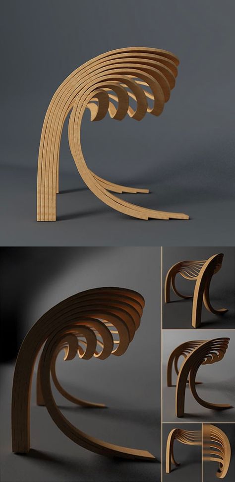 Organic Chair, Unique Chairs Design, Wood Chair Design, Curved Chair, Sculptural Chair, Unusual Furniture, Chair Design Wooden, Curved Furniture, Organic Furniture