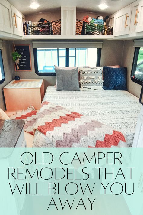 You can take an old camper and make it exactly what you want. Check out these remodels to inspire you to get going on your DIY project! These Old Camper Remodels Will Blow You Away Old Rv Makeover, Rv Bed Above Cab Remodel, Remodeling Old Campers Interior, Old Camper Remodels On A Budget, Complete Camper Rebuild, Diy Camper Projects, Updating Camper Interior, Camper Bed Remodel, Zinger Camper Remodel