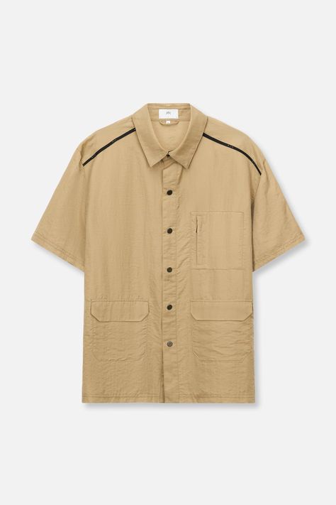 SHORT SLEEVE UTILITY SHIRT | TAN Utility Shirt, Utility Pockets, Mens Style, Dry Clean Only, Snap Button, Dress Up