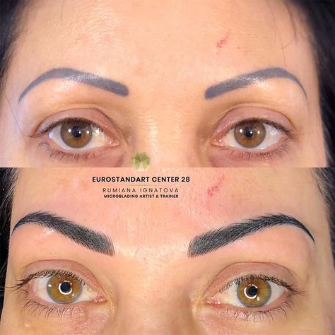 Why Do Eyebrow Tattoos Turn Blue Sometimes? Tattooed Eyebrows Vs Microblading, Eyebrow Tattoo Color Correction, Combination Eyebrow Tattoo, Tattoo Eyebrows Before And After, Tattoo Over Eyebrow, Eyebrow Tattoos For Women, Tatted Eyebrows, Eyebrow Tattoo Ideas, Bad Eyebrow Tattoo