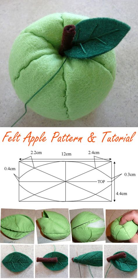 Felt Fruit Apple Pattern & Tutorial Diy Felt Apple, Stuffed Fabric Apple Pattern, Apple Felt Pattern, Fabric Apple Pattern Free, Fabric Apples Pattern, Apple Sewing Pattern, Fruit Sewing Pattern, Felt Fruit Pattern Templates, Diy Felt Fruit