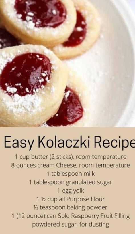 Polish Food Recipes Authentic, Polish Kolaczki Recipe, Kolaczki Cookies Recipe, Kolaczki Recipe, Russian Cookies, Polish Cookies, Kolache Recipe, Polish Desserts, Jelly Cookies