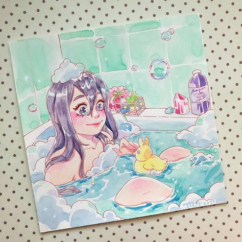 Taking Bath Drawing, How To Draw Bubble Bath, Bubble Bath Painting, Bath Art Drawing, Taking A Bath Drawing, Bathtub Drawing Reference, Bubble Bath Drawing, Bubble Bath Illustration, Bath Reference