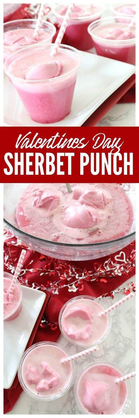 This Pink Sherbet Punch Recipe Made With Sprite is the Perfect Punch Recipe for Valentines Day Parties, Baby Showers and more.  #punch #pink #sherbert #sprite #lemonlime #gingerale #valentinesday #babyshower #party #foracrowd #kidfriendly #drink Fun Valentines Dinner Ideas Kids, Valentines Party Desserts, Galentines Party Punch, Valentine Party Drinks, Valentine Day Punch, School Valentines Party Ideas Food, Valentine Drinks For Kids School Parties, Valentines Drinks For Kids School, Valentines Party Drinks For Kids